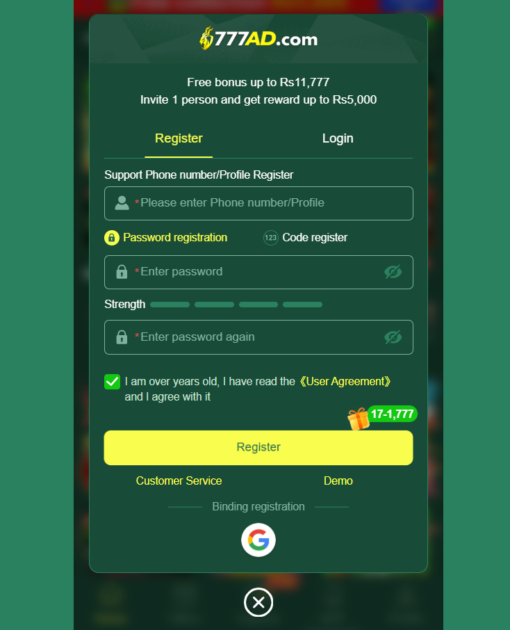 777AD game registration